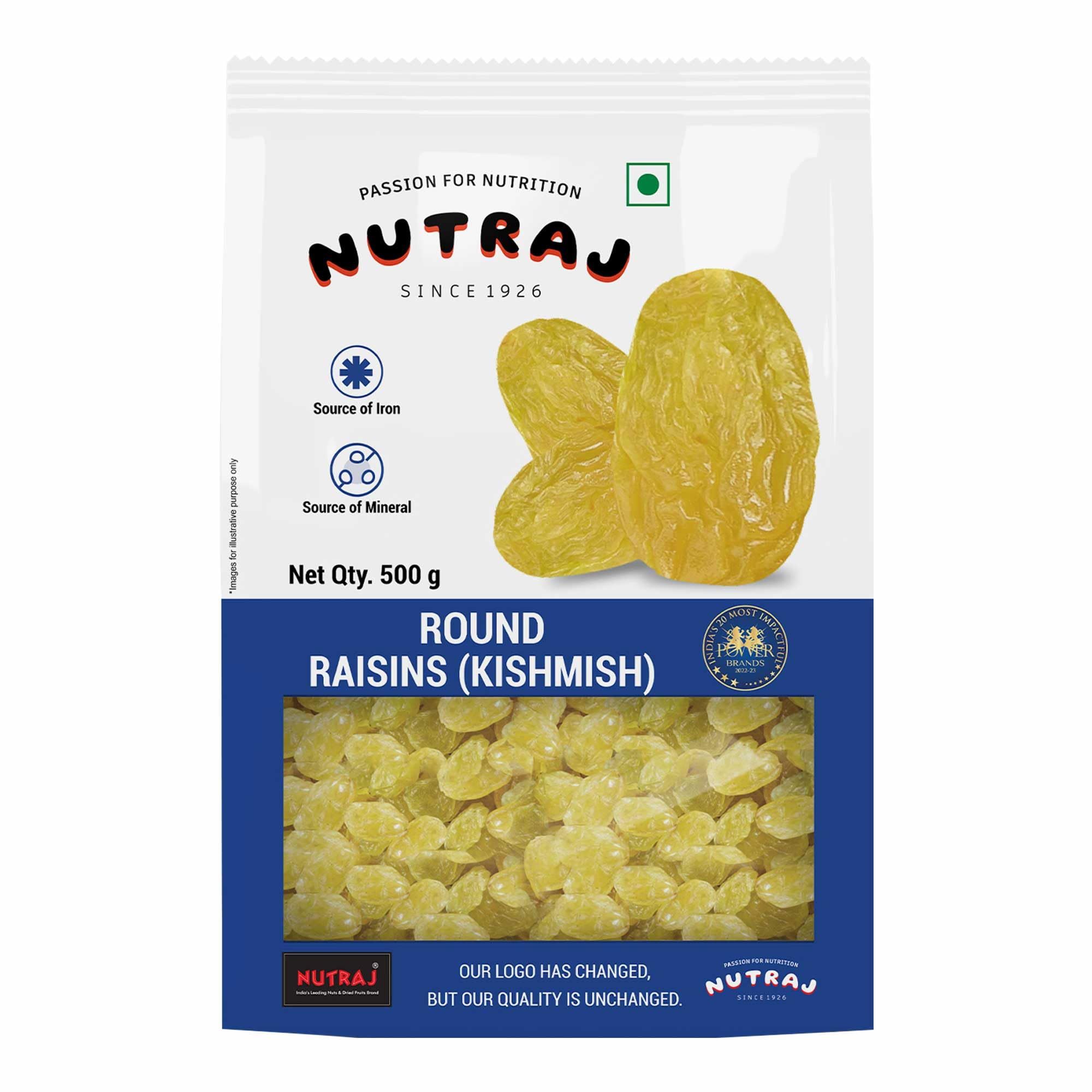 Nutraj Raisins (Round), 500G, Kishmish, Rich In Iron & Vitamin B, Special Seedless Green Kishmish, Healthy Snacks, Dry Fruits, Healthy And Tasty Snacks