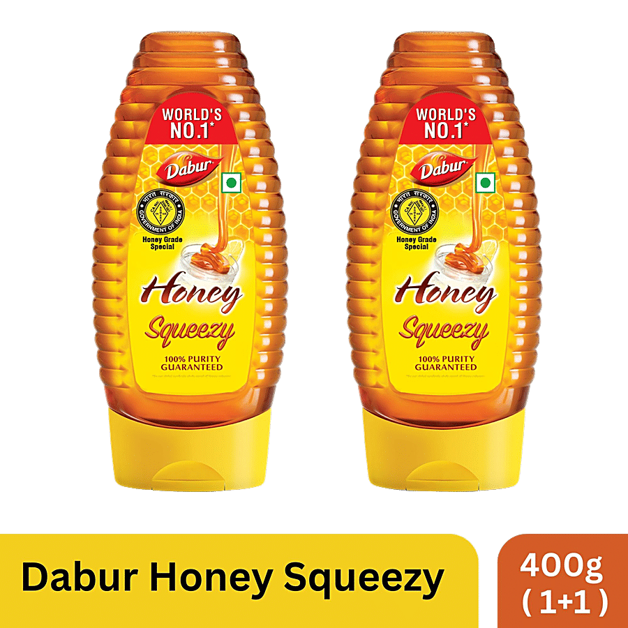Dabur 100% Pure Honey - Sourced From Pristine Sources Like Himalayas & Sunderbans, 400 G (Buy 1 Get 1 Free)