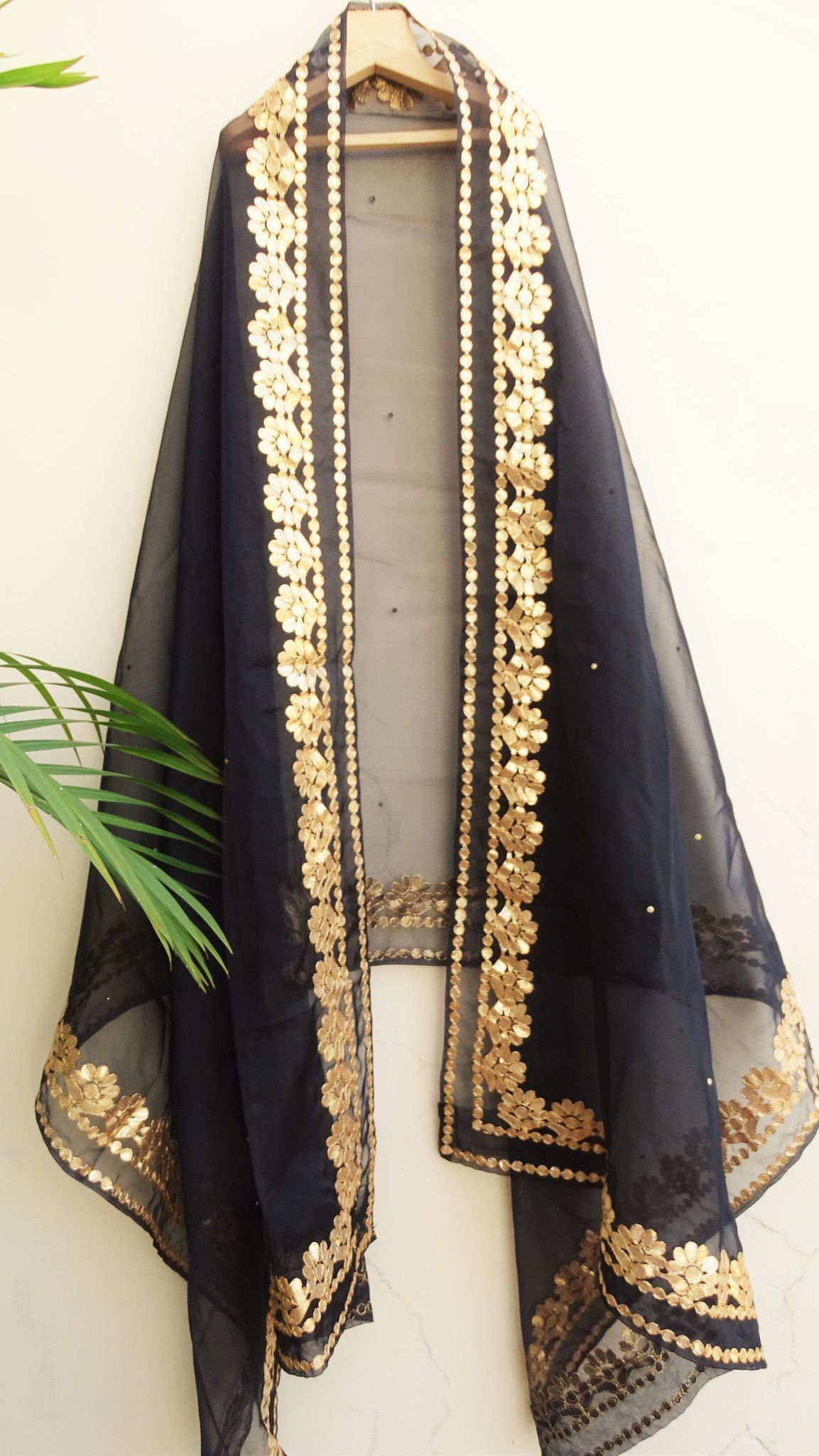 ORGANZA SOLID BLACK WOMEN DUPPATTA WITH GOTA PATTI WORK (pack of 2)