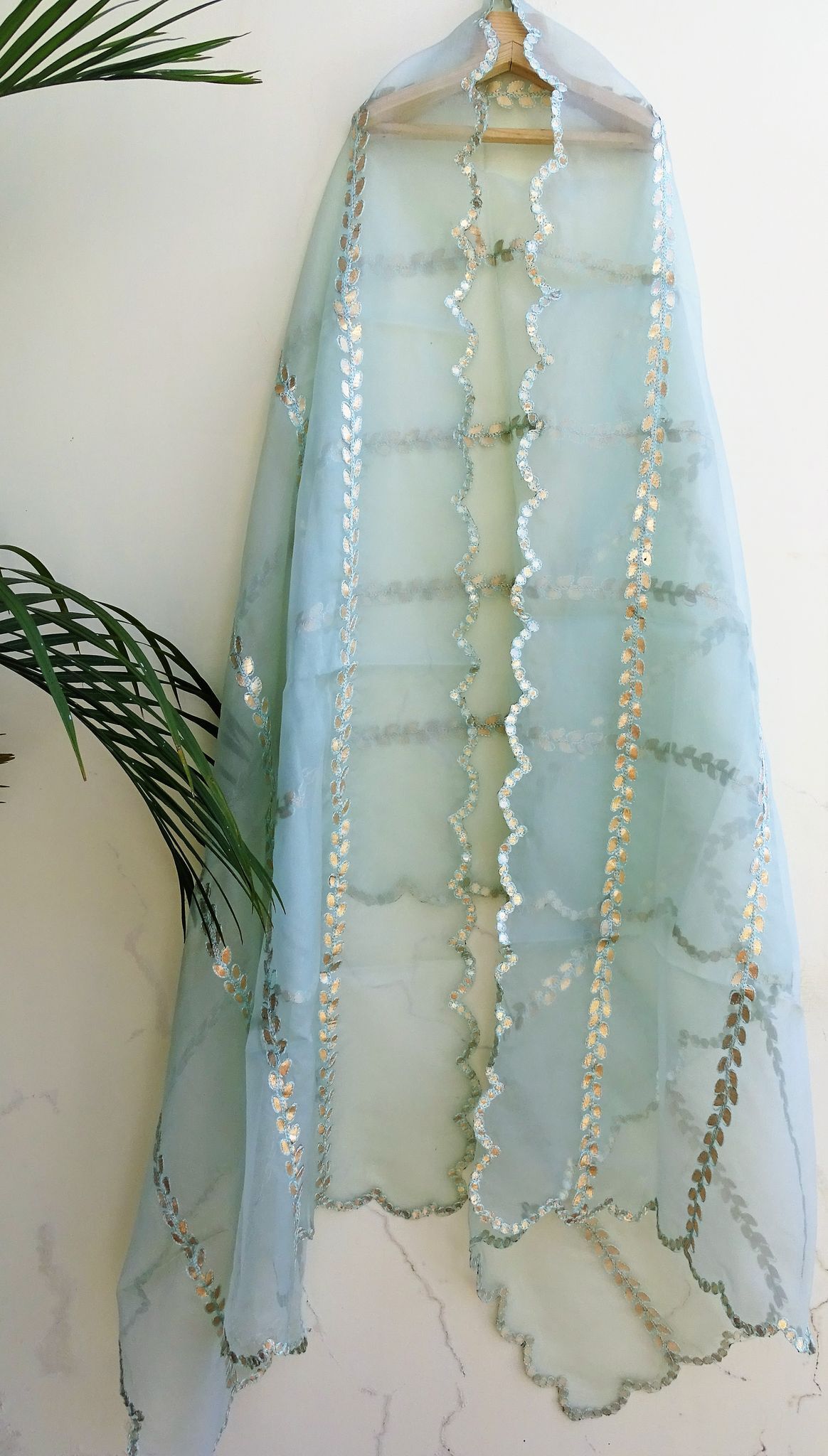 Seafoam green gota patti dupatta with scalloped edges (pack of 2)