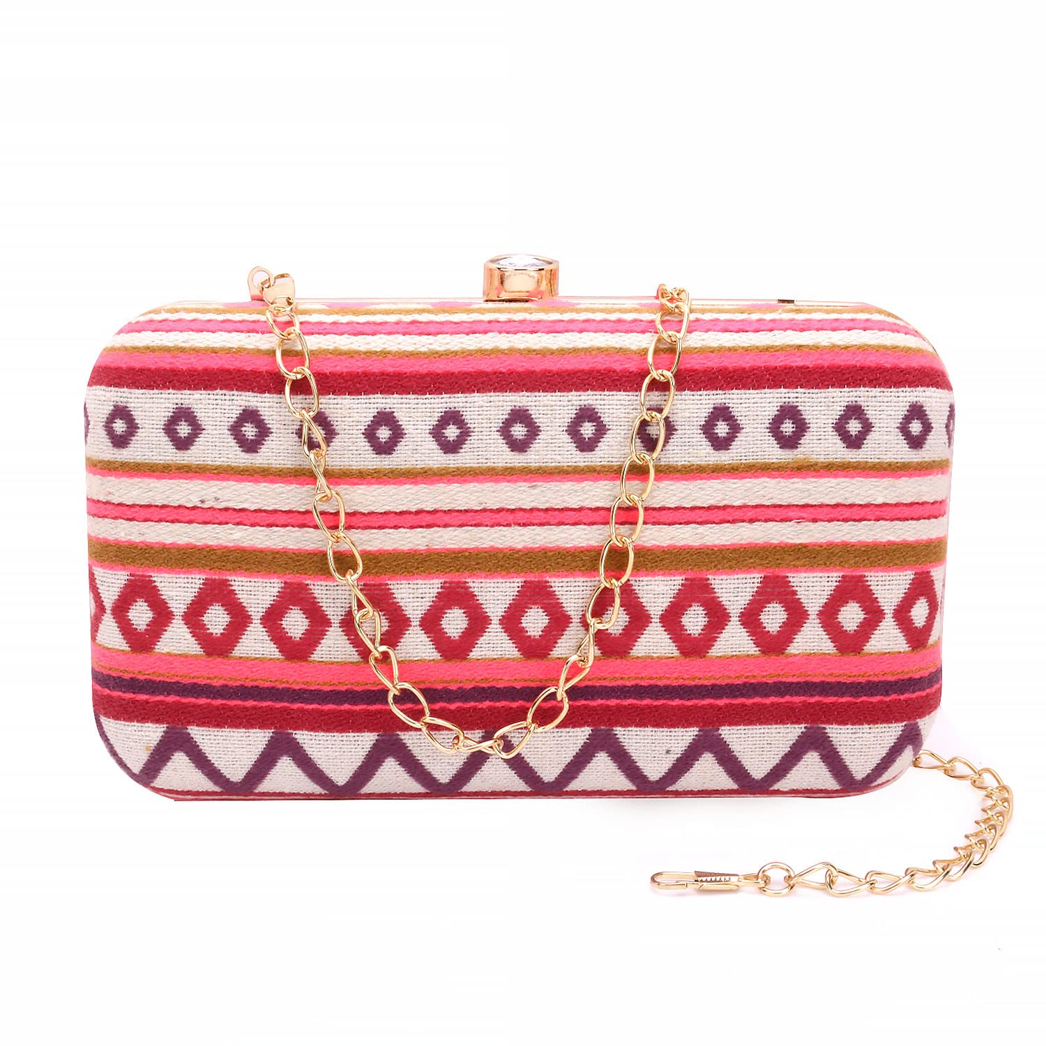MULTI COLOR WOMEN HANDLOOM FABRIC HAND CLUTCH CUM SLING BAG (9 INCH L X 6 INCH W)