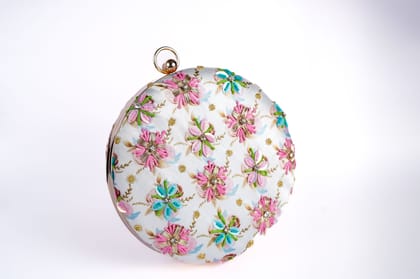 White with Multi Color hand embroidered Round Clutch cum Sling bag (pack of 2) White with Multi Color hand embroidered Round Clutch cum Sling bag (pack of 2)
