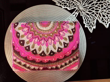 Pink with multi color women beaded hand bag cum sling bag (pack of 2) Pink with multi color women beaded hand bag cum sling bag (pack of 2)