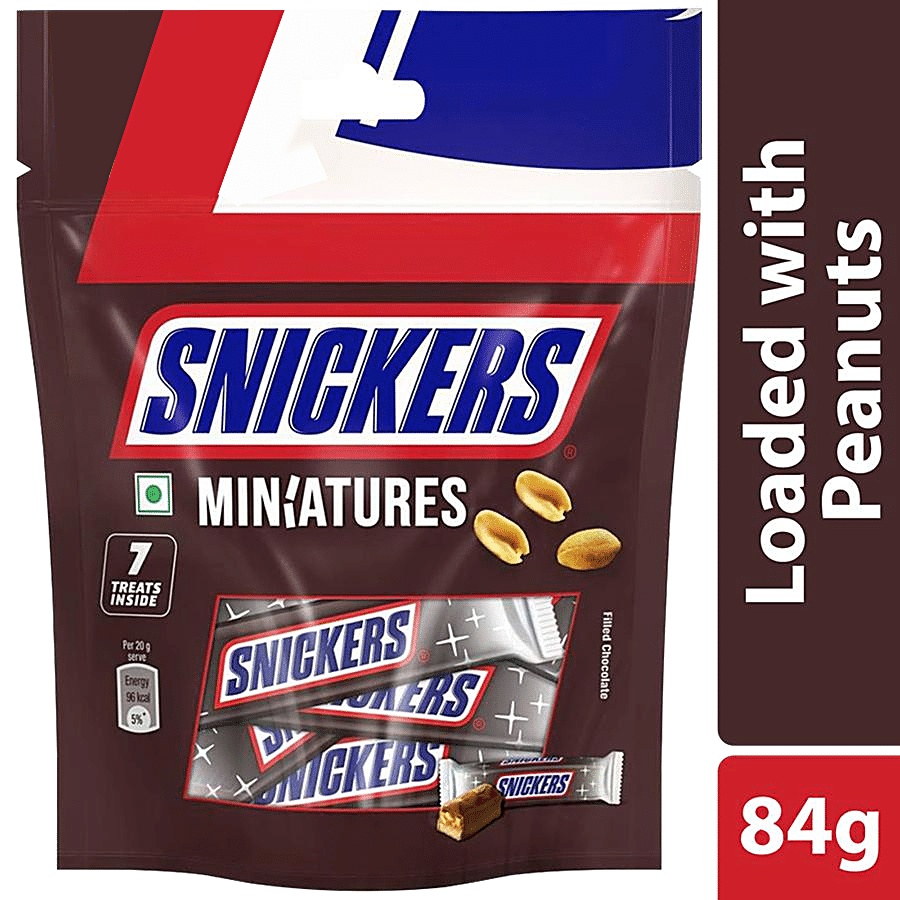 Snickers Miniature Chocolate, Peanut Filled, Rich Taste, Creamy Texture, 84 G