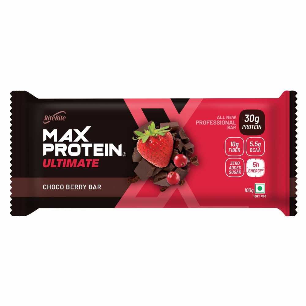 Ritebite Max Protein Ultimate Choco Berry 30G Protein Bars Protein Blend, Fiber, Vitamins & Minerals, 100% Veg, No Added Sugar, 100G (Pack Of 3)