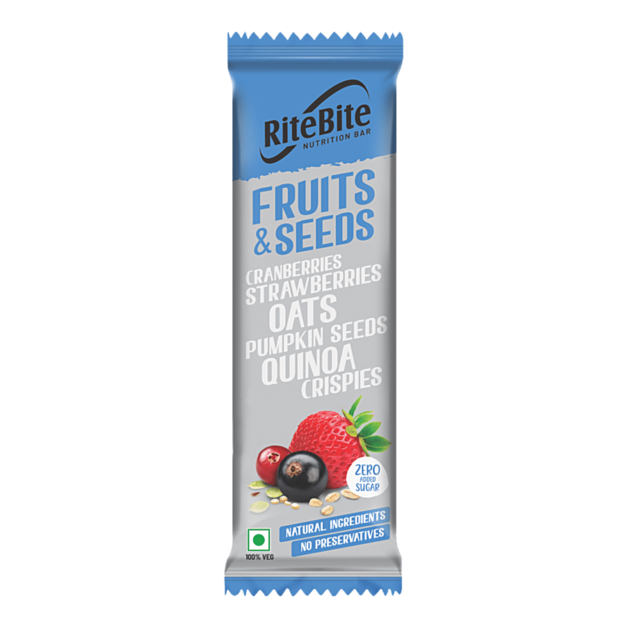Ritebite Max Protein Multigrain Energy Bar, Fruit & Seeds, Healthy Snack, High In Protein & Fibre, Cranberries, Strawberries, Oats & Pumpkin Seeds, 35 G