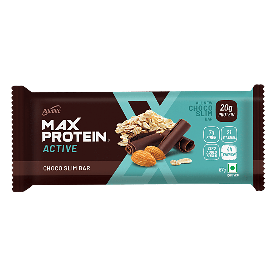 Ritebite Max Protein Bars Choco Slim 20G, Active Protein Bar, Sugar Free Healthy Protein Snacks, 67 G Pouch
