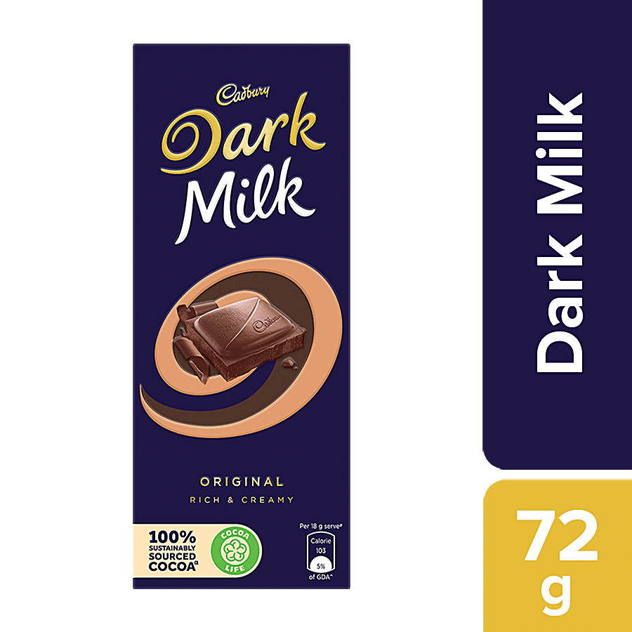 Cadbury Dark Milk Chocolate Bar, 72 G