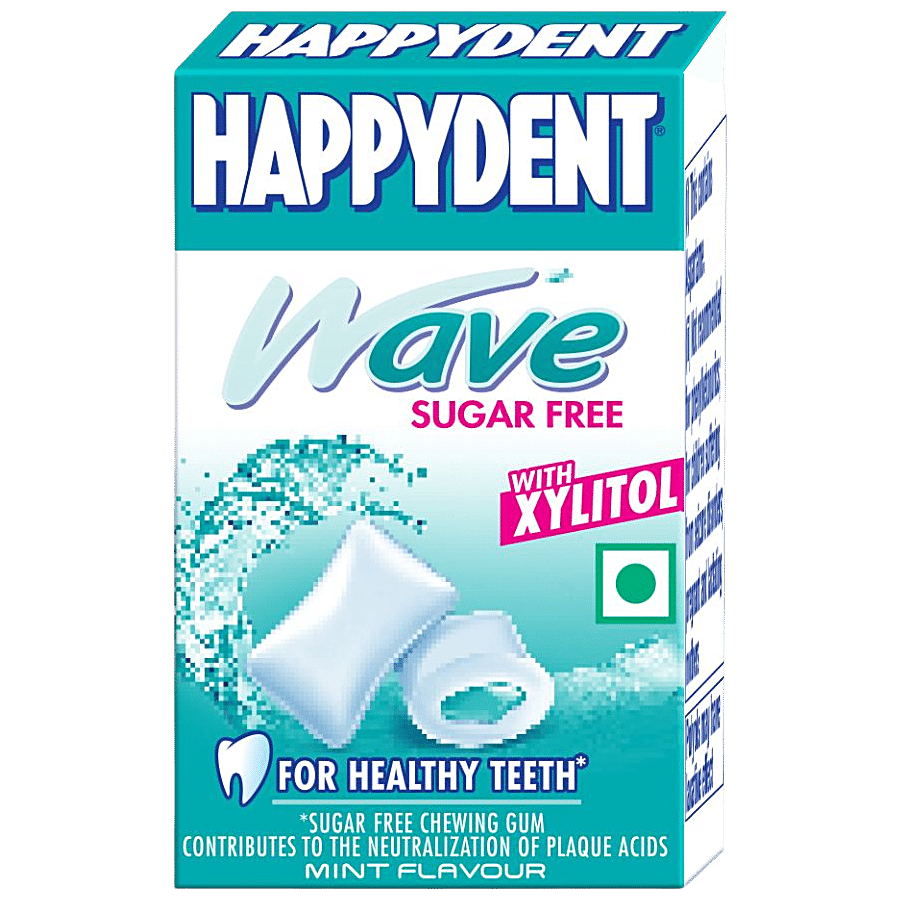 Happydent Wave Xylitol Sugarfree Mint Flavour Bubble Gum, Fliptop, 17 G, 10 Pcs