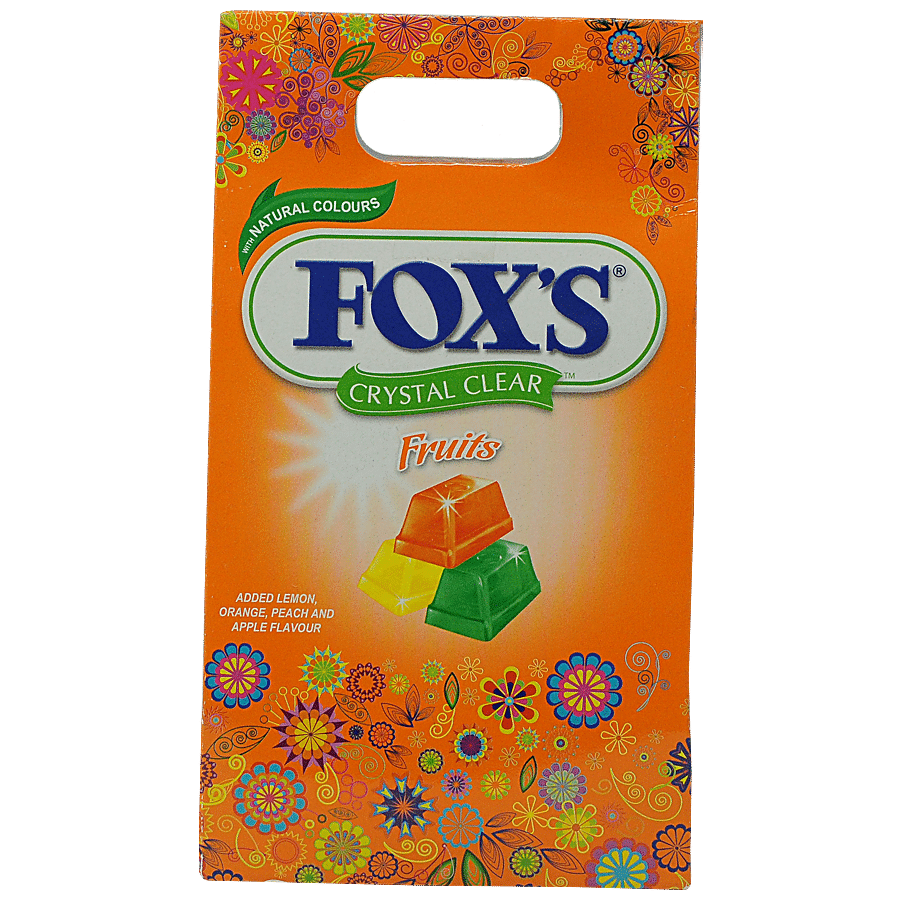 Nestle Fox's Crystal Clear Candy, Fruit Flavoured, Contains Lemon, Orange, Peach & Apple Natural Flavour, 180 G Box