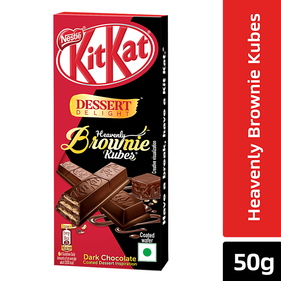 Nestle Kitkat Dessert Delight Heavenly Brownie Kubes, Wafer Coated With Dark Chocolate, 50 G