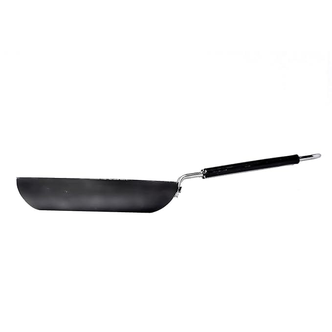  Black Carbon Steel Wok Pan with Wooden Handle - 12 Inch