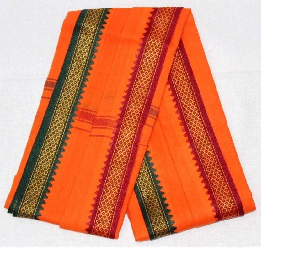 Lafabriqueind pure cotton soft gamcha, ORANGE color towel, big border, 2 mtr size, Pack of 1