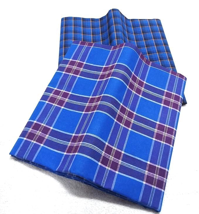 Lafabriqueind Mens cotton check Lungi, 2 mtr size, Assorted checks (Small & Big) - Pack of 1