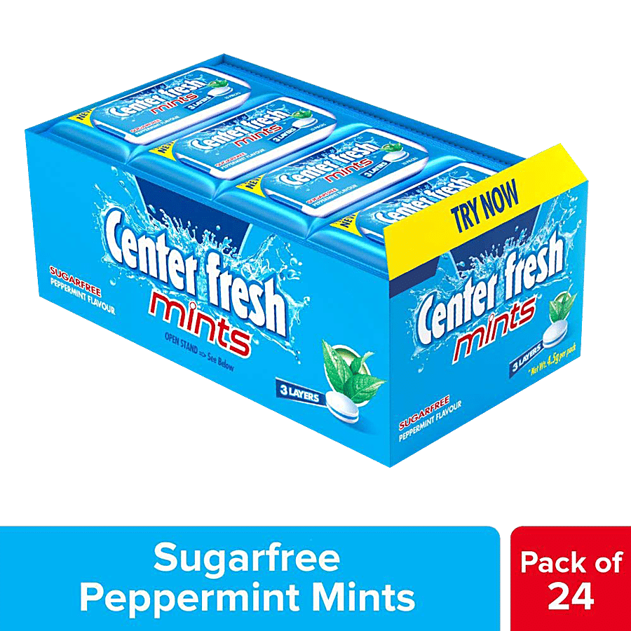 Center Fresh Mints, Peppermint Flavour, Sugar Free, Pack of 24