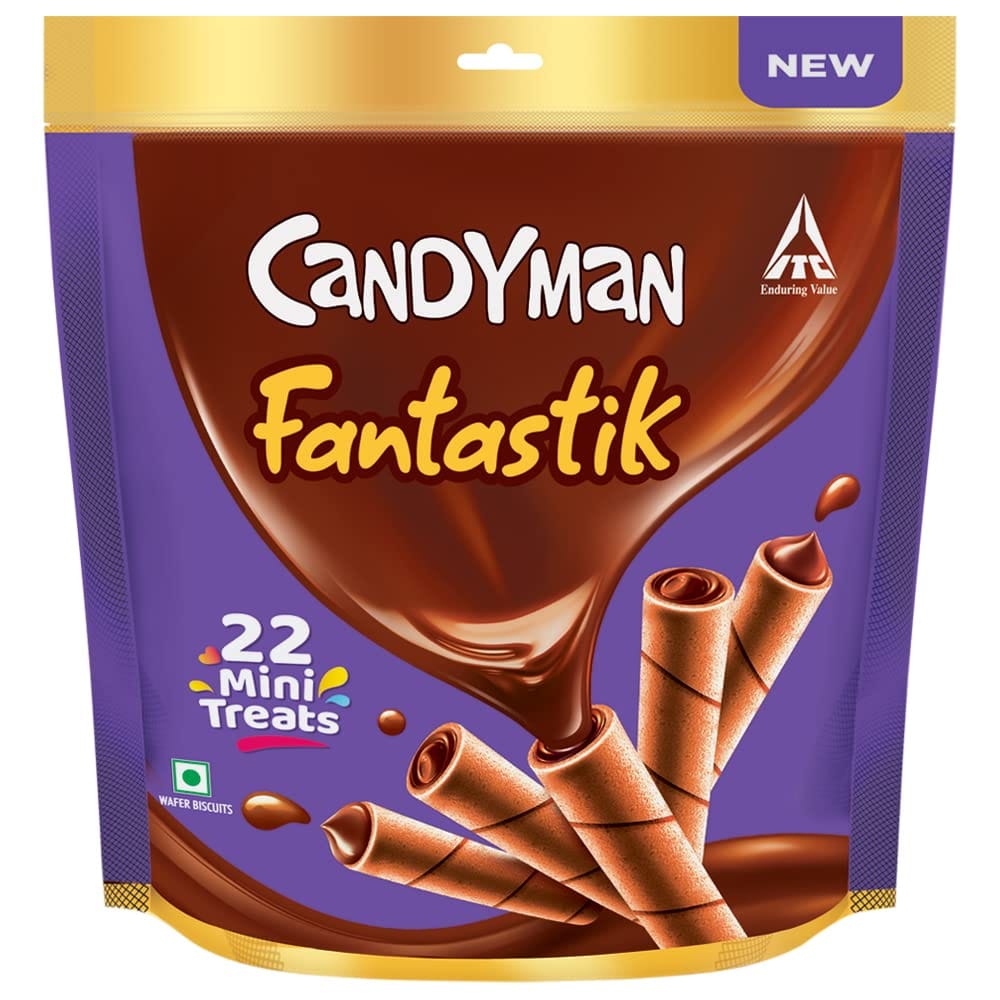 Candyman Fantastik Mini Treats Choco Wafer Rolls Chocolate, 132G