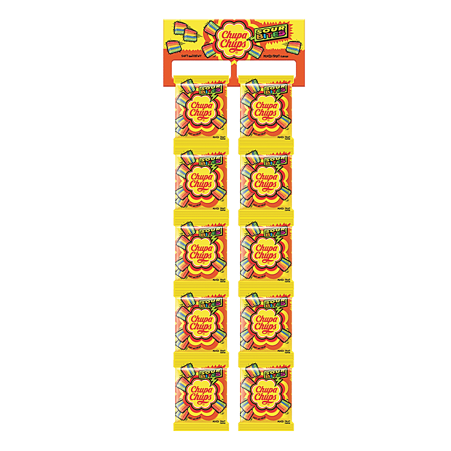 Chupa Chups Sour Bites Soft & Chewy Toffee, Mixed Fruit Flavour, 26.4 G (Pack Of 20)