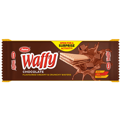 Dukes Waffy Wafers, Chocolate Flavoured Creamy & Crunchy, 60 G Pouch Dukes Waffy Wafers, Chocolate Flavoured Creamy & Crunchy, 60 G Pouch