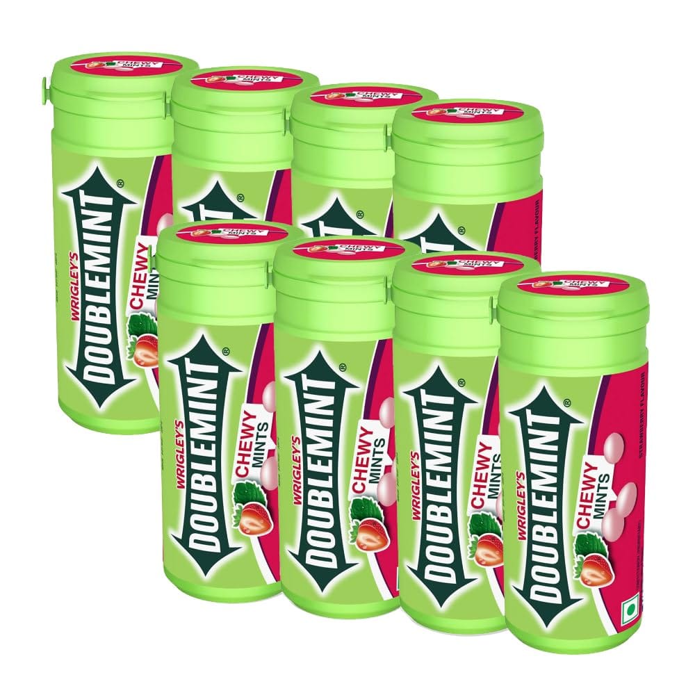 Doublemint Chewy Mint Tube, Strawberry Flavour Chewing Gum, Mint Gums For Instant Freshness, 32 Chewy Mints, 30.4 G, Pack Of 8