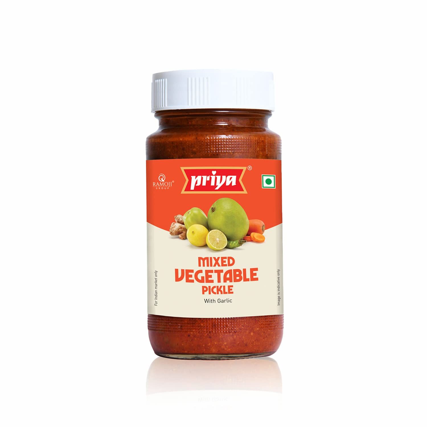 Priya Mixed Vegetable Pickle With Garlic, 300G, Authentic Telugu Style Mixed Achar Homemade Andhra Pickles With Tamarind Paste And Mixed Spices, Glass Jar