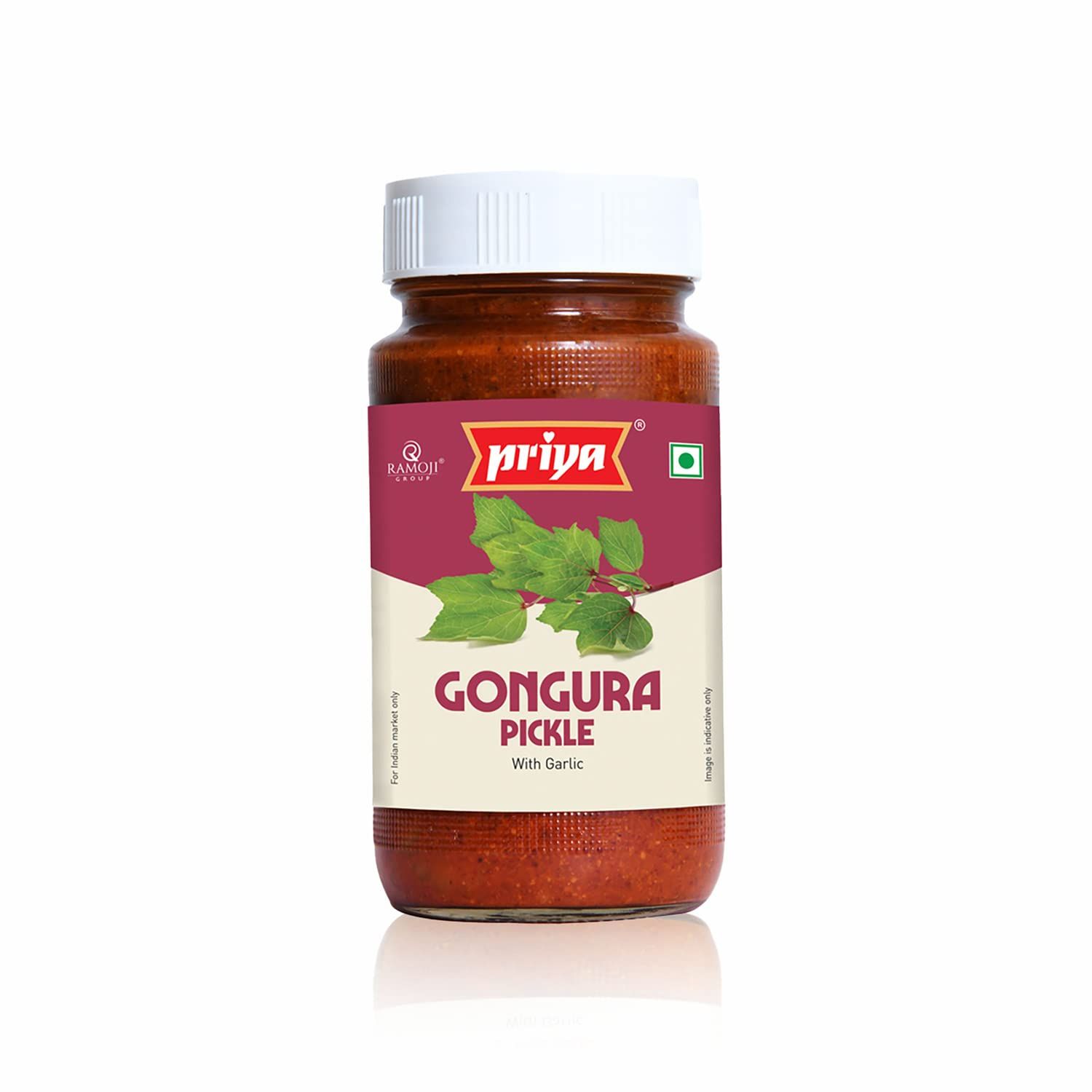 Priya Gongura Pickle With Garlic, 300G|Authentic Telugu Style Achar |Traditional South Indian Taste, Homemade Andhra Pickles, Tangy&Spicy|With Tamarind Paste, Gongura Leaves & Mixed Spices, Glass Jar