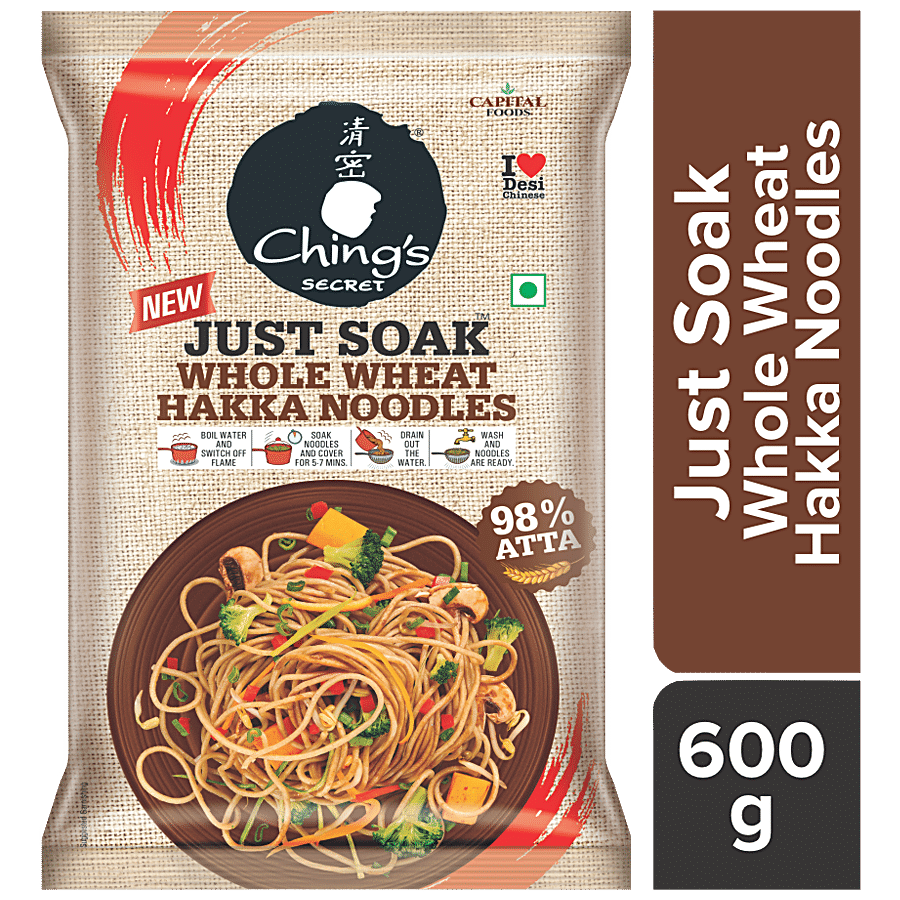 Ching's Secret Just Soak, Whole Wheat Hakka Noodles, 98% Atta, 600 G