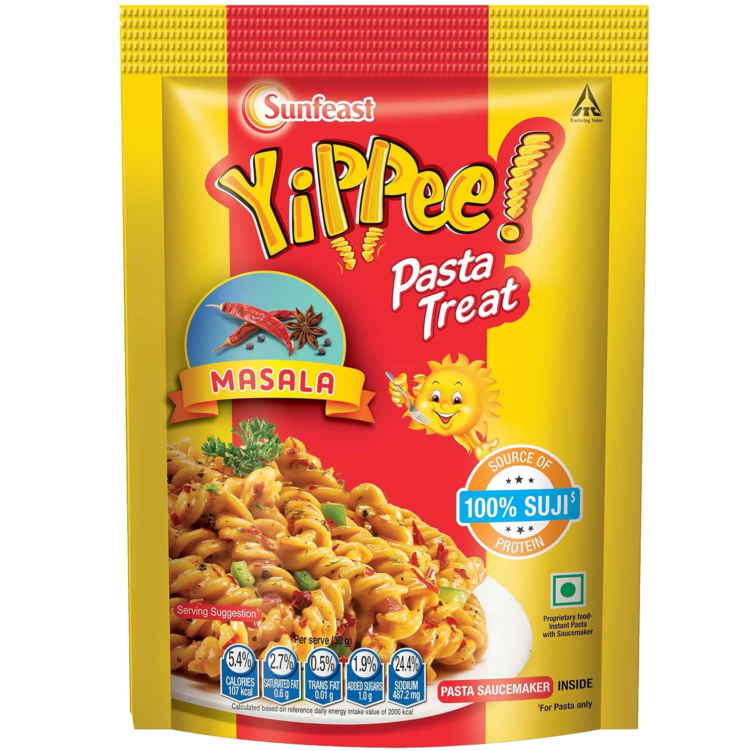 Sunfeast Yippee! Pasta Treat, Cheesy And Soft Suji, Rawa Pasta, Masala, 65 Grams Pack