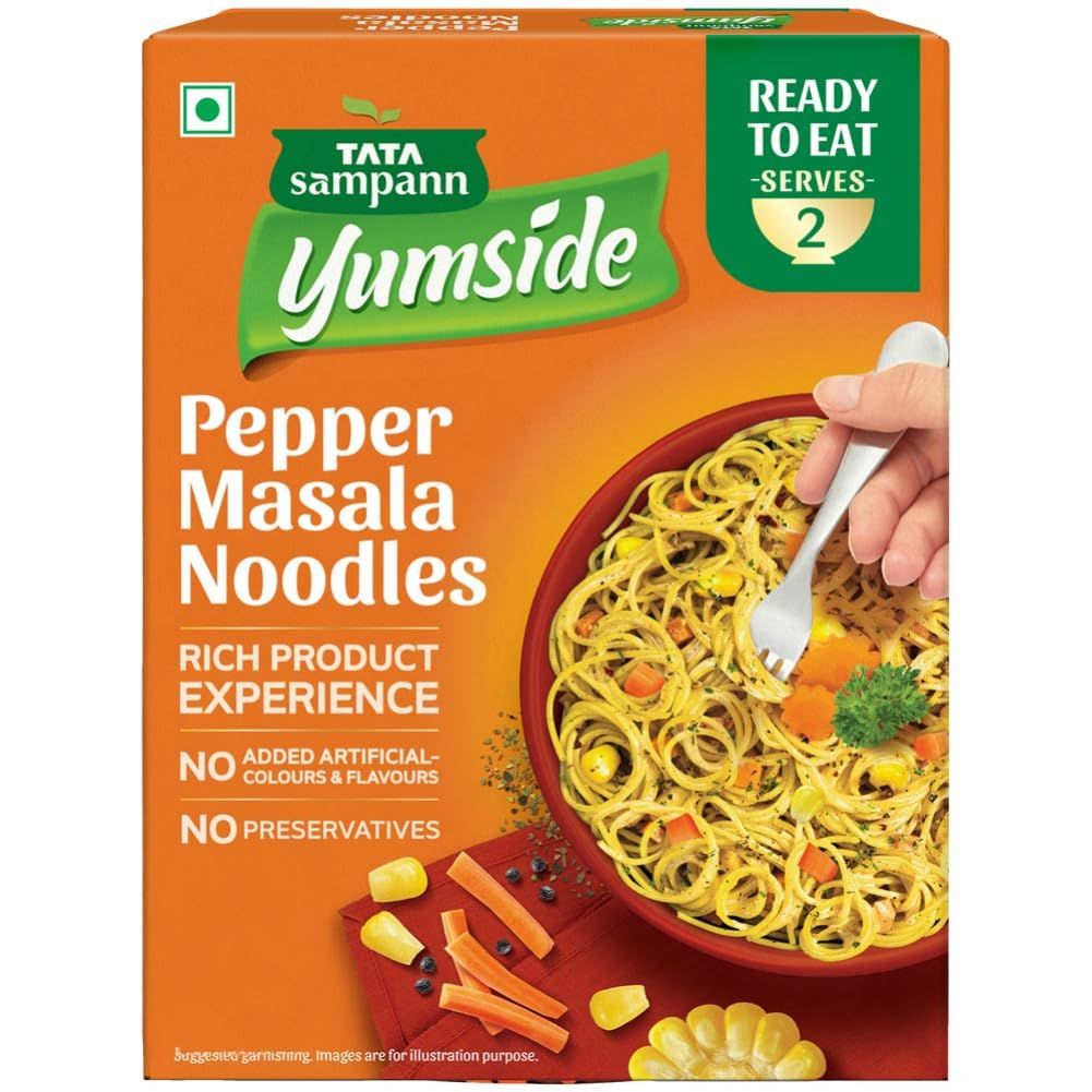Tata Sampann Yumside Instant Pepper Masala Veg Noodles, 285G, Ready To Eat Food, Ready In 60 Secs, No Preservatives, No Added Artificial Colours & Flavours, Pack Of 1