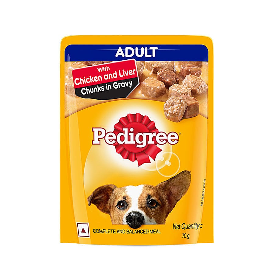 Pedigree Wet Dog Food, Chicken & Liver Chunks In Gravy, For Adult Dogs, 70 G Pouch