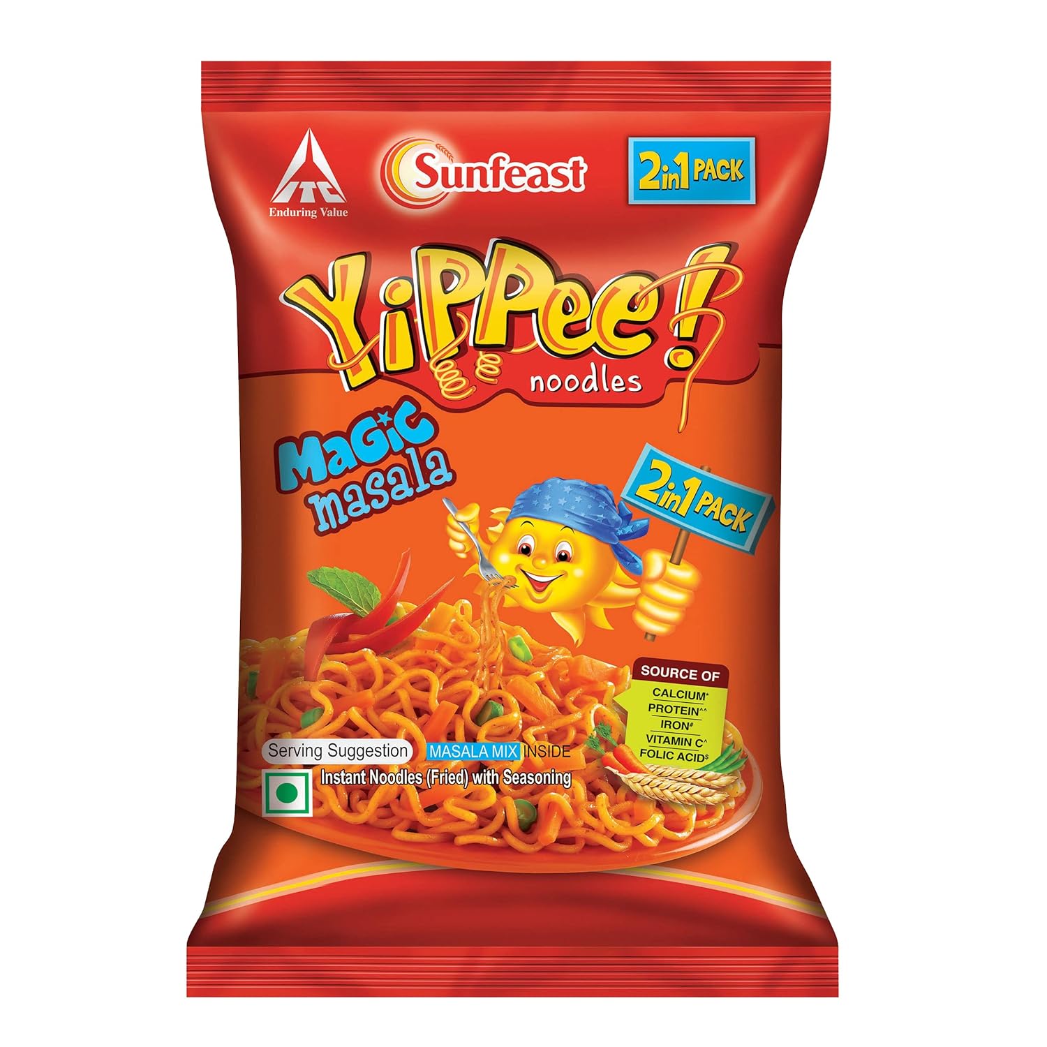 Sunfeast Yippee! Magic Masala Long, Slurpy Noodles, With Real Vegetables And Nutrients, Two In One Pack, 120G Pack