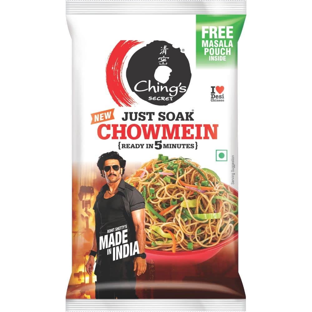 Ching's Secret Just Soak Chowmein With Free Masala Pouch, Ready In 5 Minutes, Non, Sticky Chowmein Noodles, 140 G