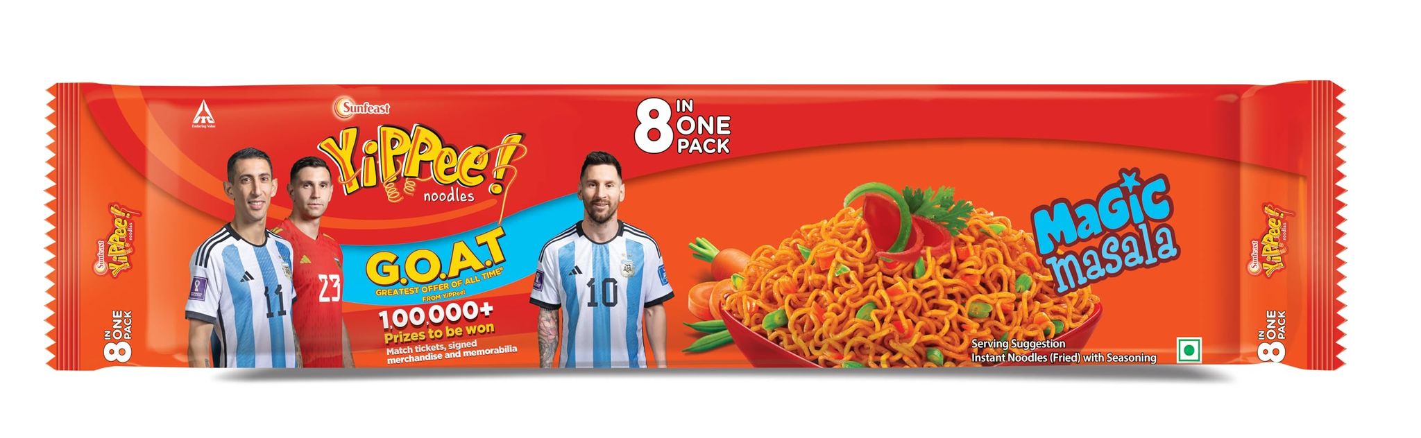 Browell Sunfeast Yippee! Magic Masala, Instant Noodles 8 In 1 Pack, 480G / 520G / 560 Grams (Weight May Vary)