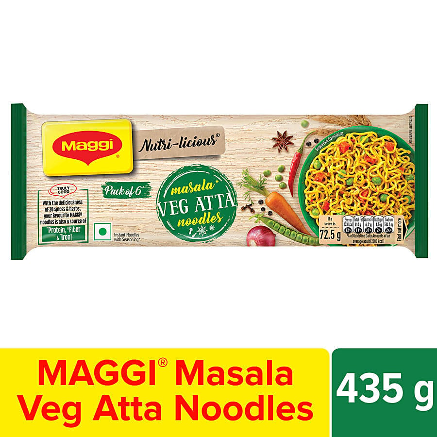 Maggi Nutri, Licious Masala Veg Atta Noodles, Herbs & Spice Blend, Iron & Fibre Rich, 72.5 G Pouch