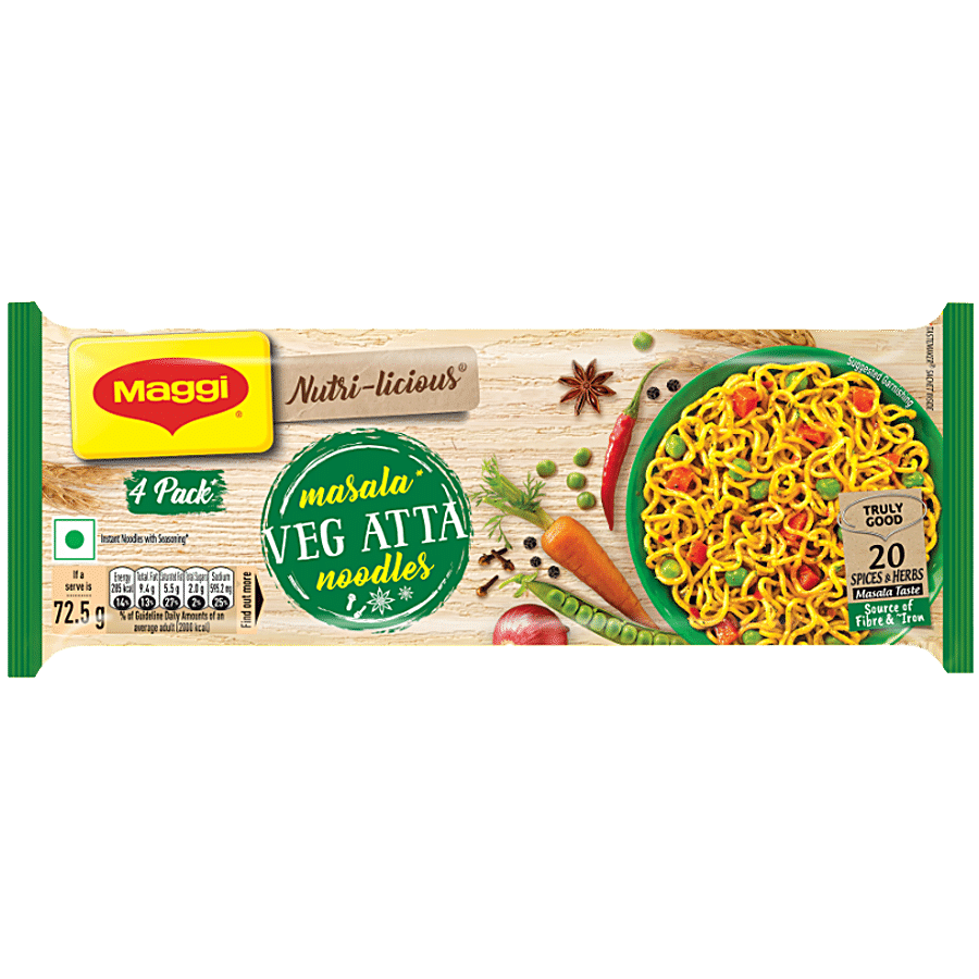 Maggi Nutri, Licious Masala Veg Atta Noodles, Herbs & Spice Blend, Iron & Fibre Rich, 290 Gm