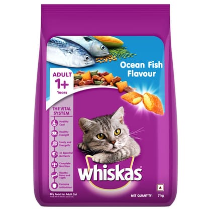 Whiskas Adult (+1 Year) Dry Cat Food, Ocean Fish Flavour, 7Kg Pack