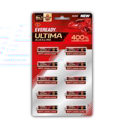 Eveready Ultima Alkaline Aaa Battery, Pack Of 10, 1.5 Volt, 400% Long Lasting, Highly Durable & Leak Proof, Alkaline Aaa Battery For Household And Office Devices