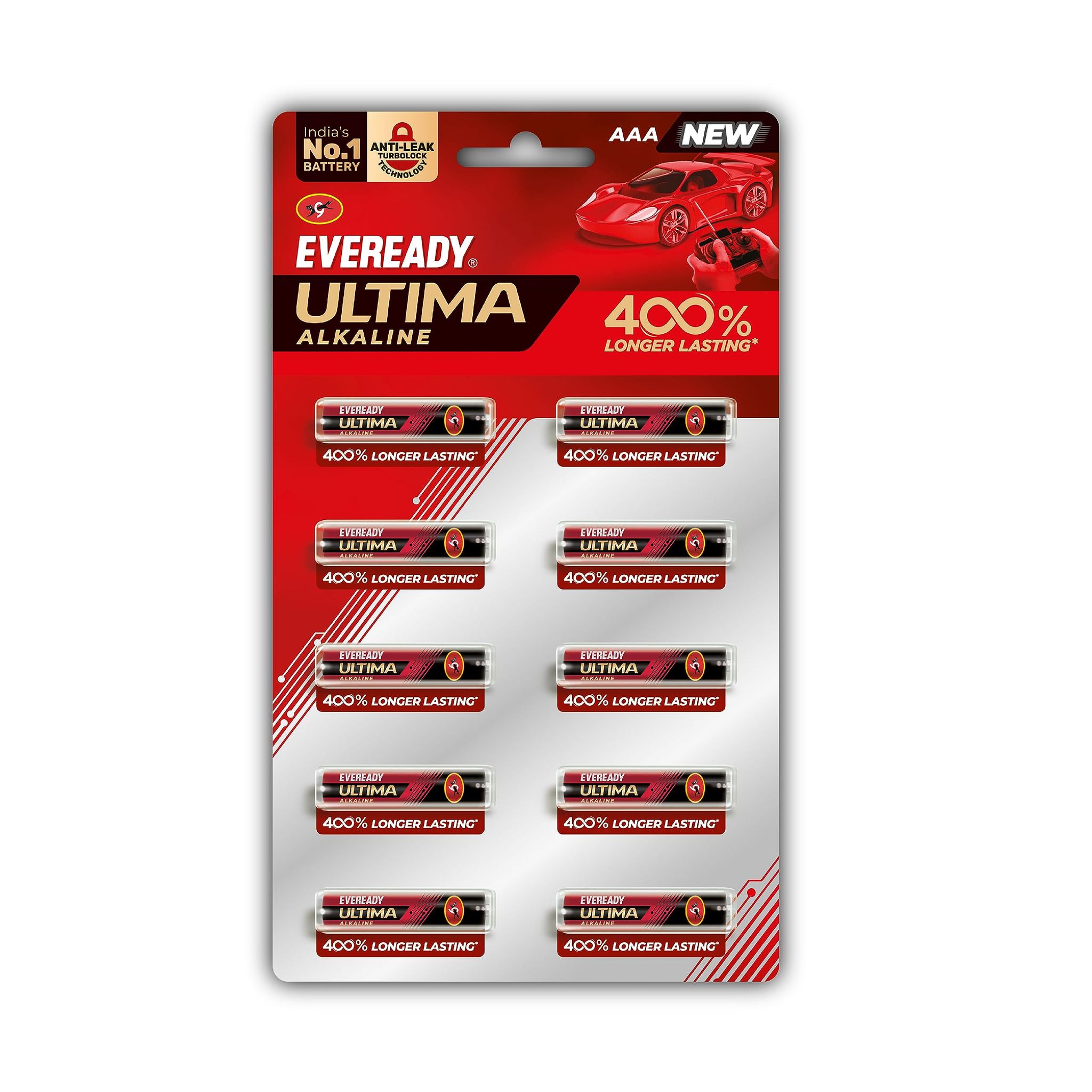 Eveready Ultima Alkaline Aaa Battery, Pack Of 10, 1.5 Volt, 400% Long Lasting, Highly Durable & Leak Proof, Alkaline Aaa Battery For Household And Office Devices