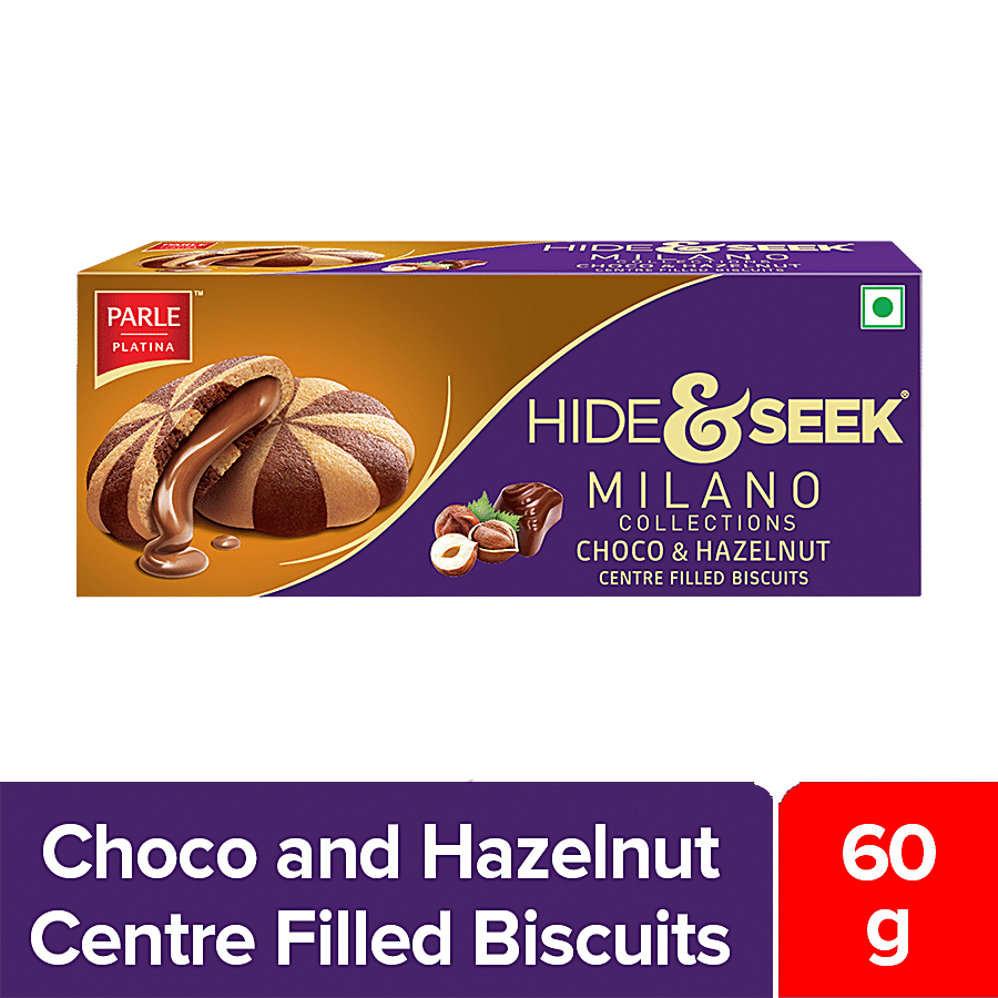 Parle Platina Hide & Seek Milano Biscuits, Centre Filled Choco Hazelnut, 60 G