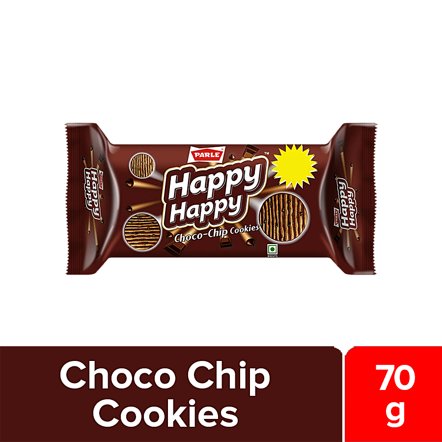 Parle Happy Happy Choco, Chip Cookies, Baked & Topped With Choco, Chips, 70 G Pouch