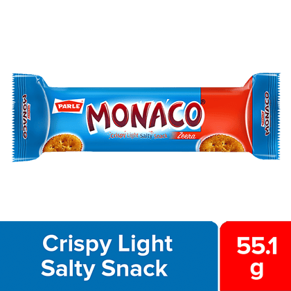 Parle Monaco Biscuit, Zeera, Crispy, Light, Salty Snack, 50 G + 5.1 G Pouch
