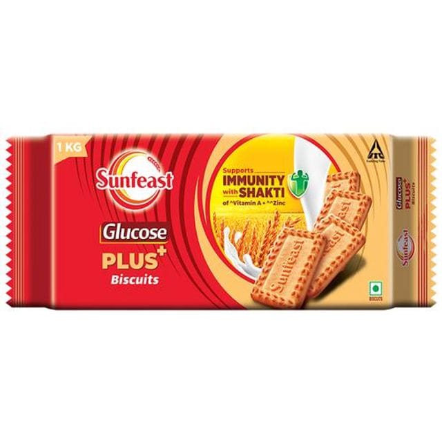 Sunfeast Glucose Plus Biscuits - With Vitamin A & Zinc, Light, Healthy, Supports Immunity, 1 kg Pouch