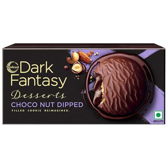 Sunfeast Dark Fantasy - Choco Nut Dipped Cookie, Choco Filled With Hazelnuts, 100 g Pouch