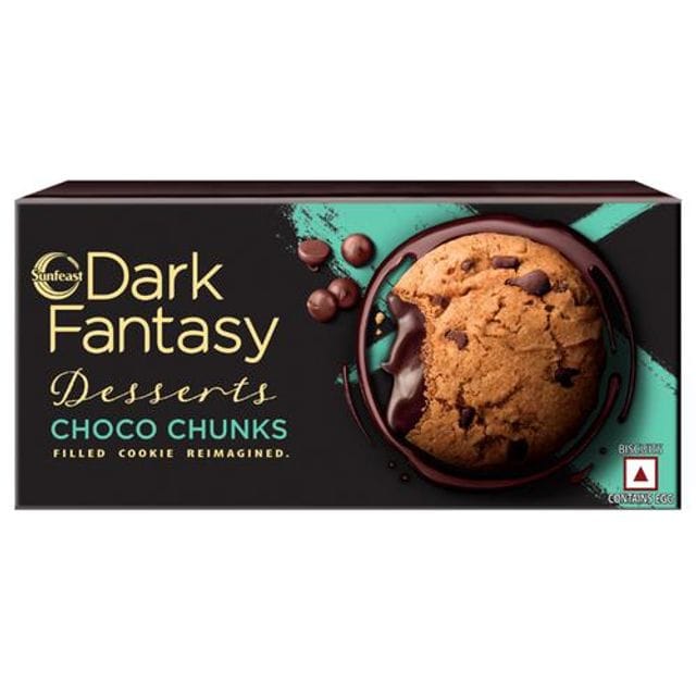 Sunfeast Dark Fantasy - Choco Chunks, Choco Chip & Molten Choco Creme Filled Cookie, 75 g Pouch