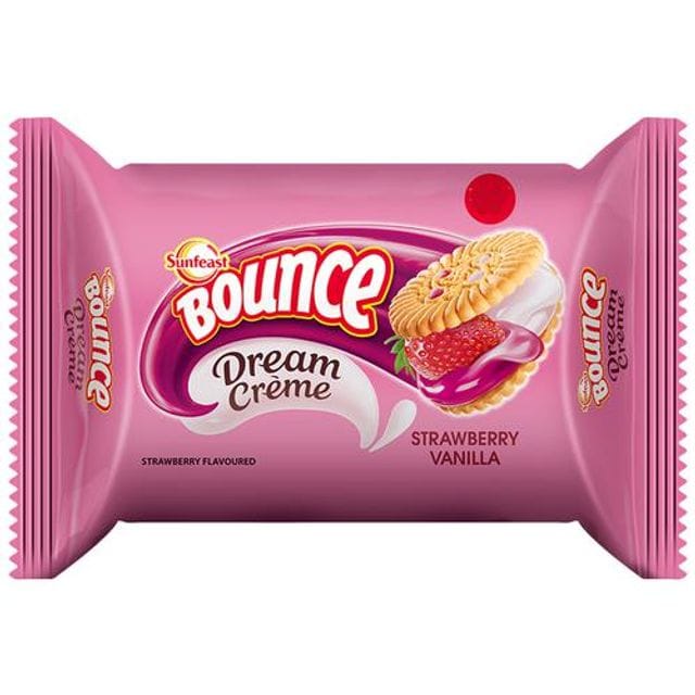 Sunfeast Bounce Dream Cream Biscuits, Strawberry Vanilla, 102 G Pouch