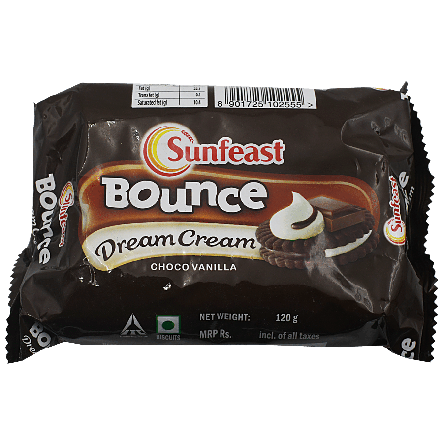 Sunfeast Bounce Dream Cream Biscuits, Choco Vanilla, 120 G Pouch