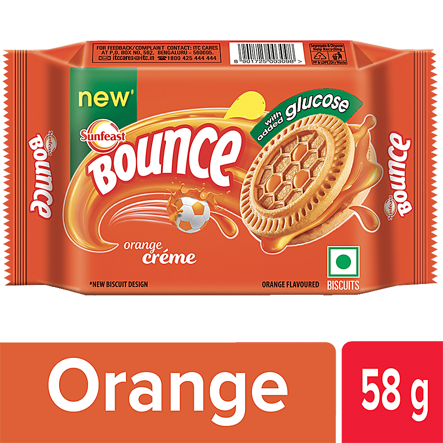 Sunfeast Bounce Creme Biscuits, Orange, 58 Gm Pouch