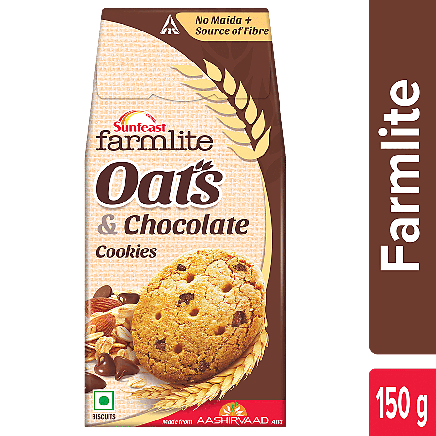 Sunfeast Farmlite Biscuit, Cookies, Oats & Chocolate, 150 G