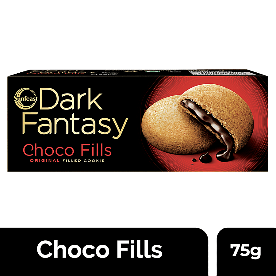 Sunfeast Dark Fantasy, Choco Fills, Original Filled Cookies With Choco Creme, 75 Gm Pouch