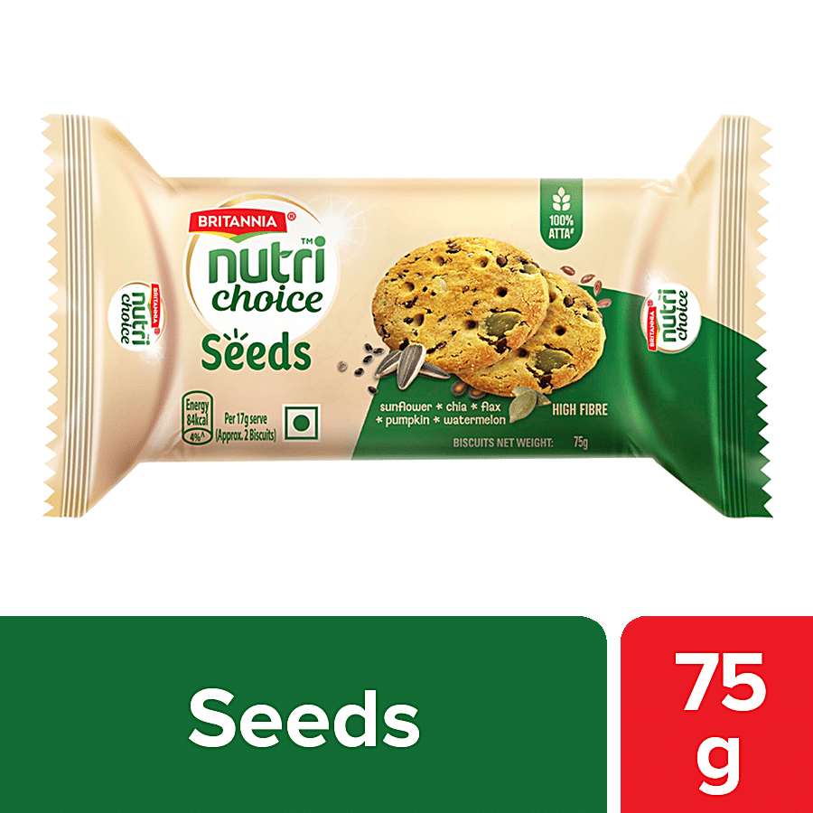 Britannia Nutrichoice Seed Biscuits, 0% Maida, High In Fibre, 75 G