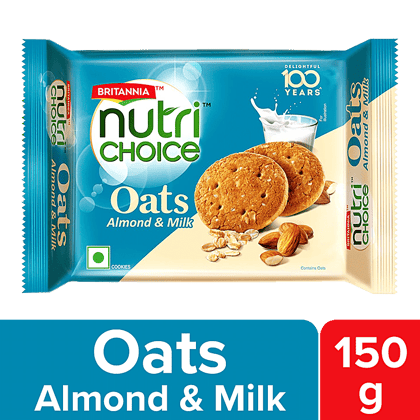 Britannia Nutrichoice Oats Cookies, Milk Almond, 150 G